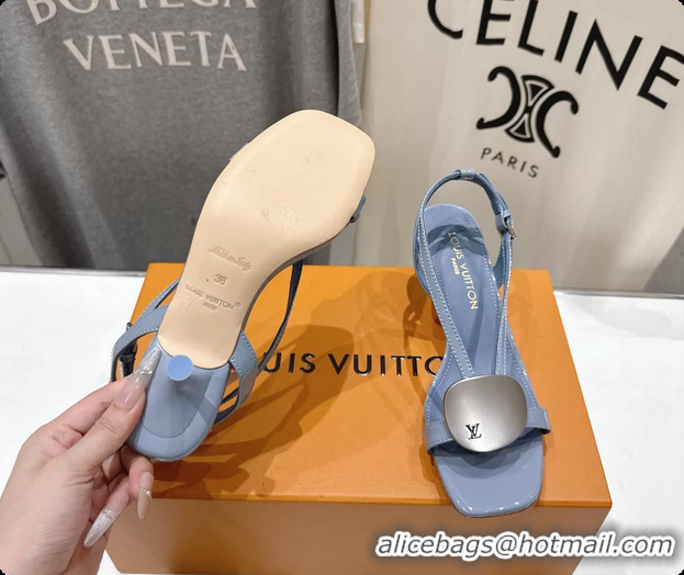 Best Grade Louis Vuitton LV Treasure Heeled Sandals Sky Blue Patent Calf Leather 35MM 6062208