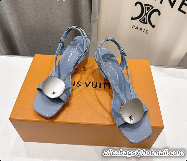 Best Grade Louis Vuitton LV Treasure Heeled Sandals Sky Blue Patent Calf Leather 35MM 6062208