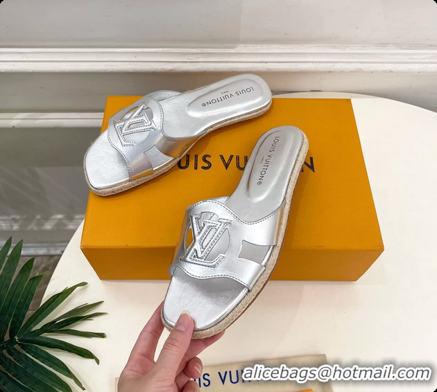 Most Popular Louis Vuitton LV Isola Flat Mule Slides Sandals Silver Metallic Lambskin Leather 6062201