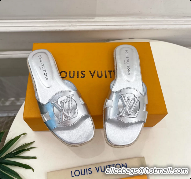Most Popular Louis Vuitton LV Isola Flat Mule Slides Sandals Silver Metallic Lambskin Leather 6062201