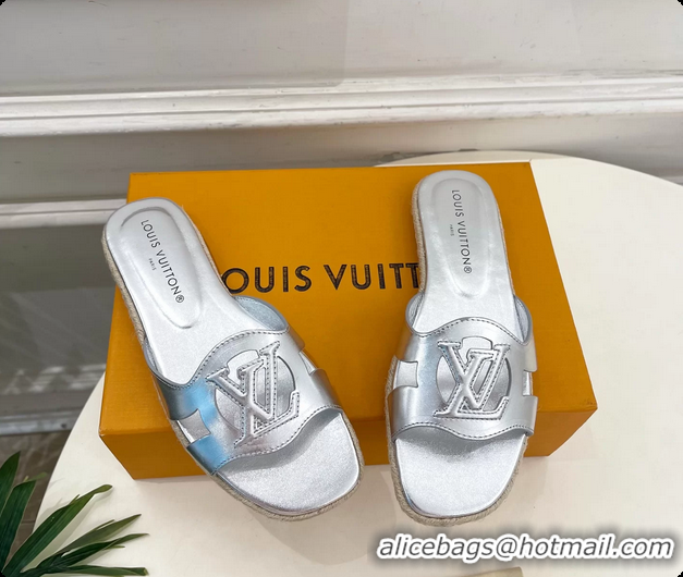 Most Popular Louis Vuitton LV Isola Flat Mule Slides Sandals Silver Metallic Lambskin Leather 6062201