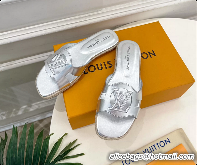 Most Popular Louis Vuitton LV Isola Flat Mule Slides Sandals Silver Metallic Lambskin Leather 6062201