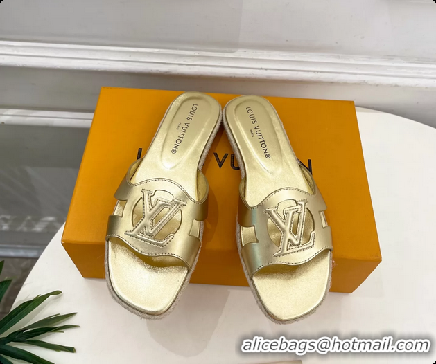 Top Grade Louis Vuitton LV Isola Flat Mule Slides Sandals Gold Metallic Lambskin Leather 6062201