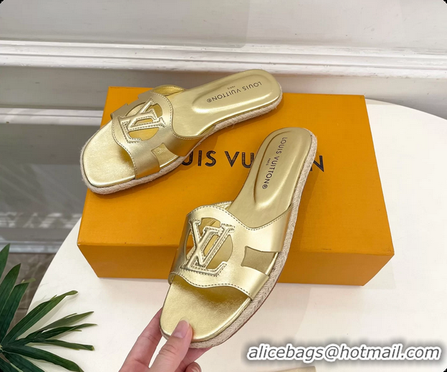 Top Grade Louis Vuitton LV Isola Flat Mule Slides Sandals Gold Metallic Lambskin Leather 6062201