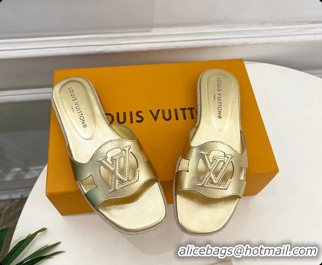 Top Grade Louis Vuitton LV Isola Flat Mule Slides Sandals Gold Metallic Lambskin Leather 6062201