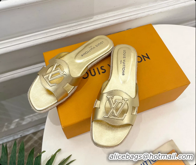 Top Grade Louis Vuitton LV Isola Flat Mule Slides Sandals Gold Metallic Lambskin Leather 6062201