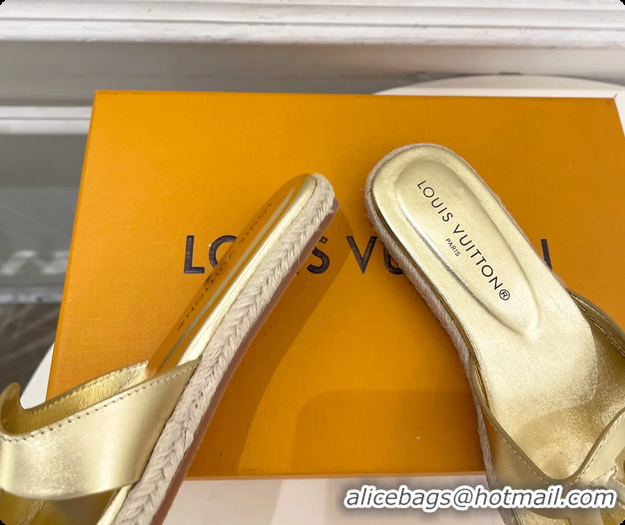 Top Grade Louis Vuitton LV Isola Flat Mule Slides Sandals Gold Metallic Lambskin Leather 6062201