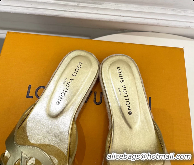Top Grade Louis Vuitton LV Isola Flat Mule Slides Sandals Gold Metallic Lambskin Leather 6062201