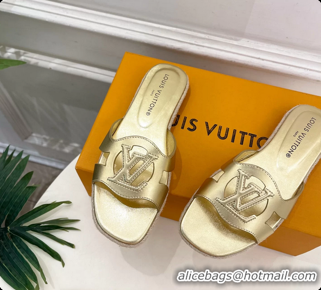 Top Grade Louis Vuitton LV Isola Flat Mule Slides Sandals Gold Metallic Lambskin Leather 6062201