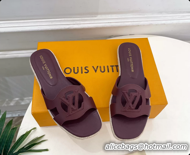 Best Product Louis Vuitton LV Isola Flat Mule Slides Sandals Burgundy Lambskin Leather 6062201