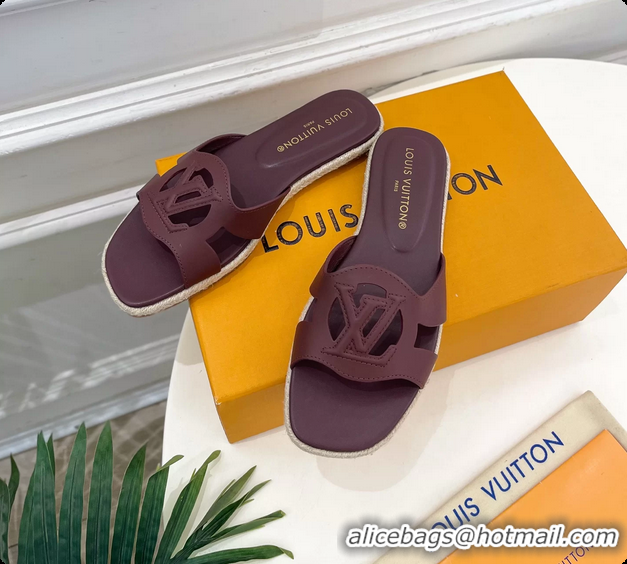 Best Product Louis Vuitton LV Isola Flat Mule Slides Sandals Burgundy Lambskin Leather 6062201