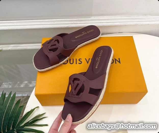 Best Product Louis Vuitton LV Isola Flat Mule Slides Sandals Burgundy Lambskin Leather 6062201