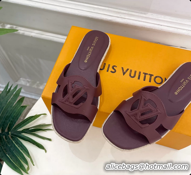 Best Product Louis Vuitton LV Isola Flat Mule Slides Sandals Burgundy Lambskin Leather 6062201