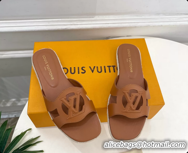 Shop Duplicate Louis Vuitton LV Isola Flat Mule Slides Sandals Brown Lambskin Leather 6062201