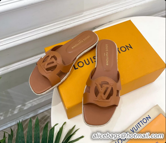 Shop Duplicate Louis Vuitton LV Isola Flat Mule Slides Sandals Brown Lambskin Leather 6062201