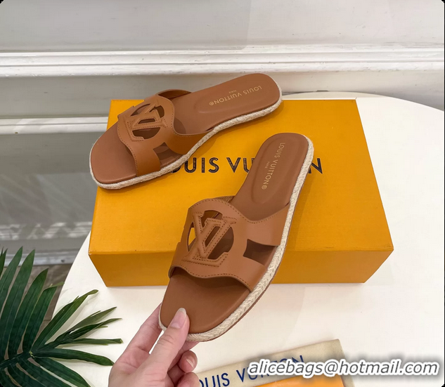 Shop Duplicate Louis Vuitton LV Isola Flat Mule Slides Sandals Brown Lambskin Leather 6062201