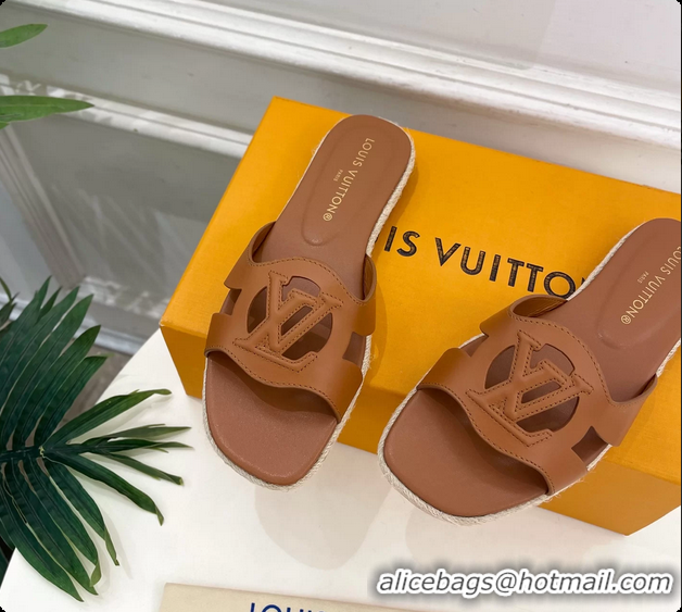 Shop Duplicate Louis Vuitton LV Isola Flat Mule Slides Sandals Brown Lambskin Leather 6062201