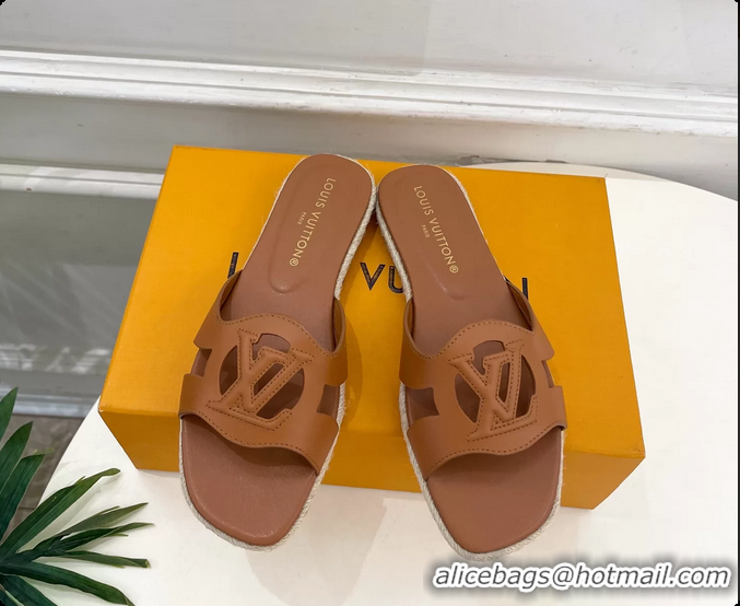 Shop Duplicate Louis Vuitton LV Isola Flat Mule Slides Sandals Brown Lambskin Leather 6062201