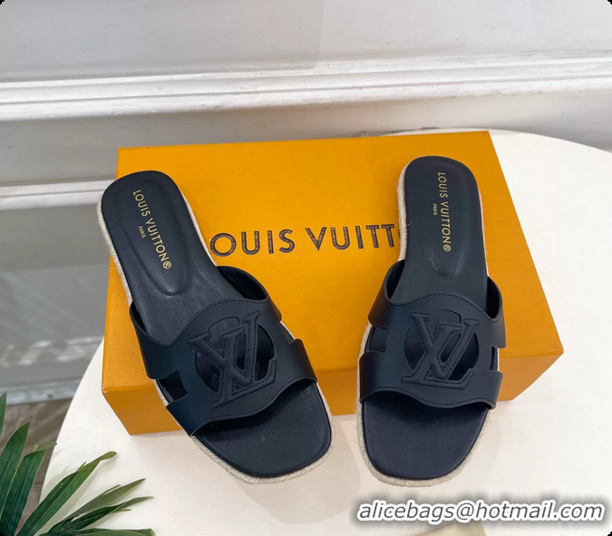 Good Looking Louis Vuitton LV Isola Flat Mule Slides Sandals Black Lambskin Leather 6062201