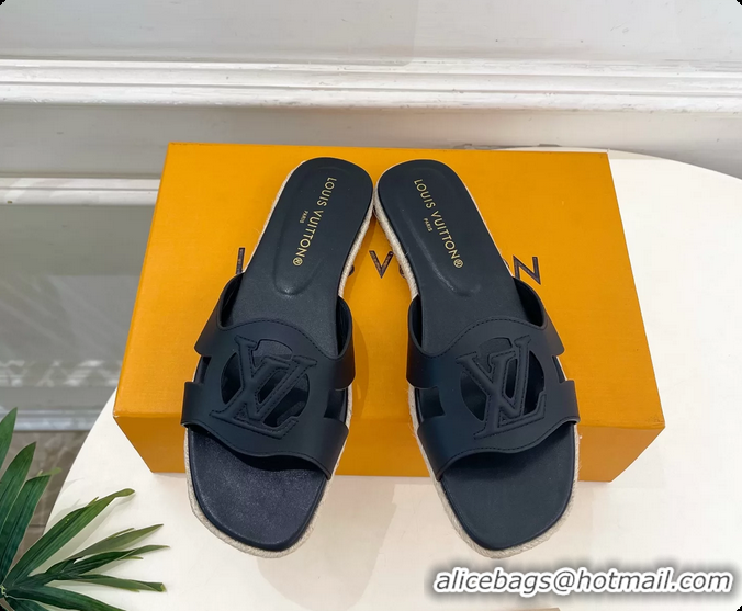 Good Looking Louis Vuitton LV Isola Flat Mule Slides Sandals Black Lambskin Leather 6062201