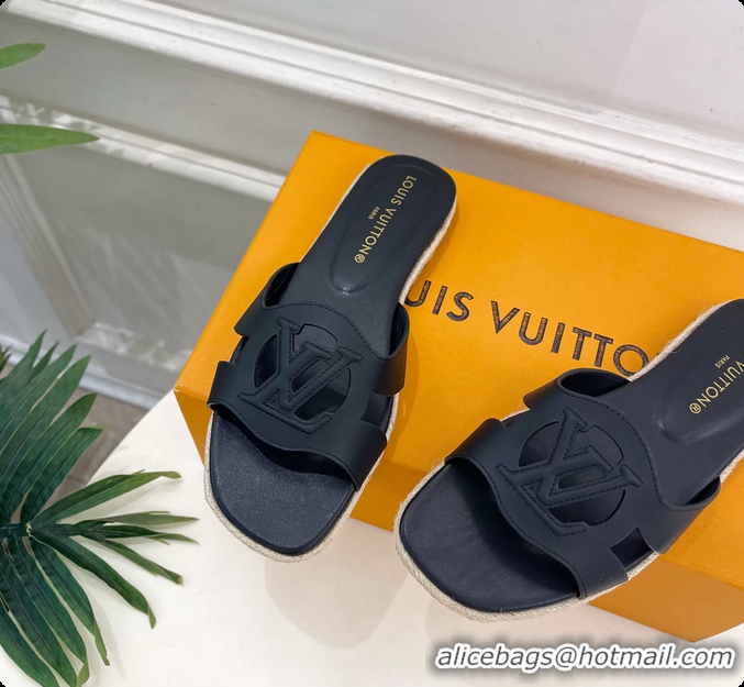 Good Looking Louis Vuitton LV Isola Flat Mule Slides Sandals Black Lambskin Leather 6062201