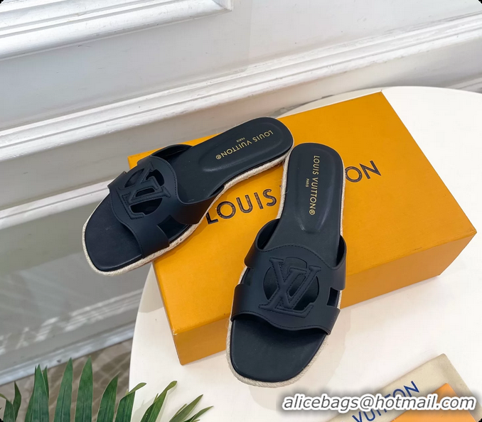 Good Looking Louis Vuitton LV Isola Flat Mule Slides Sandals Black Lambskin Leather 6062201