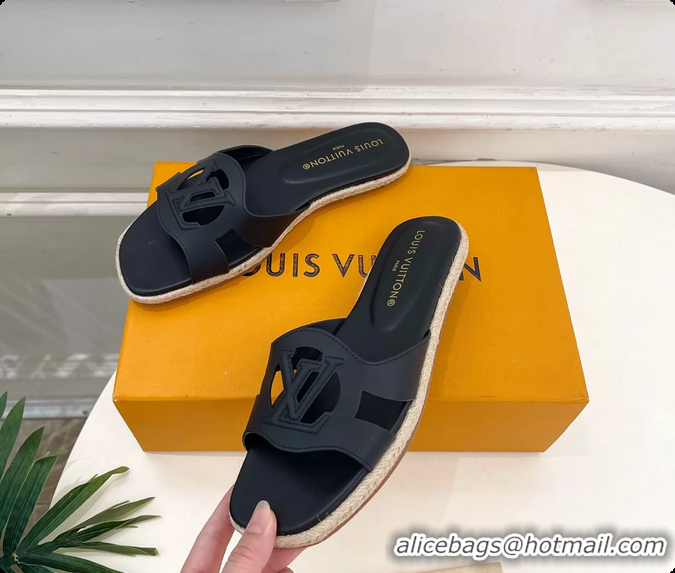 Good Looking Louis Vuitton LV Isola Flat Mule Slides Sandals Black Lambskin Leather 6062201
