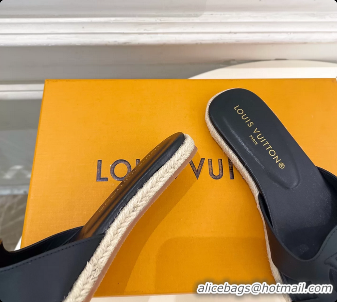 Good Looking Louis Vuitton LV Isola Flat Mule Slides Sandals Black Lambskin Leather 6062201