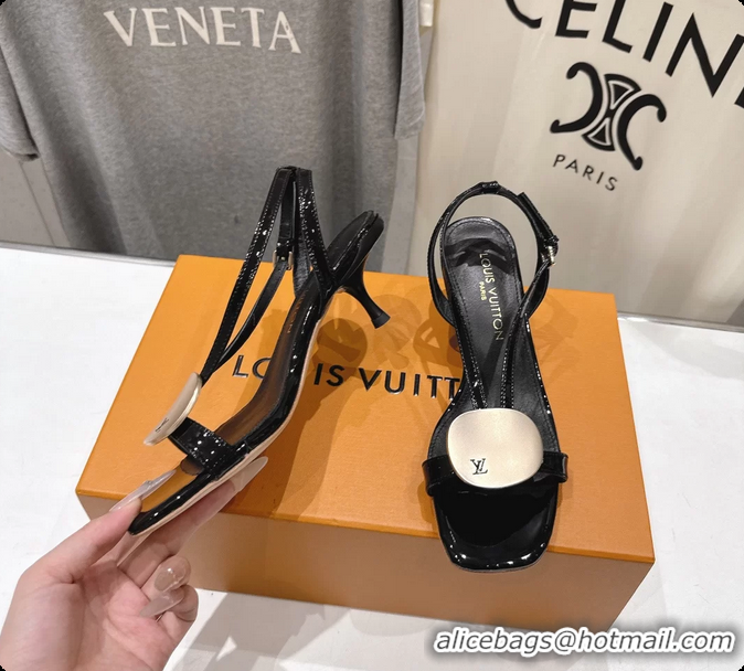 Durable Louis Vuitton LV Treasure Heeled Sandals Black Patent Calf Leather 35MM 6062202