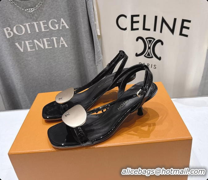 Durable Louis Vuitton LV Treasure Heeled Sandals Black Patent Calf Leather 35MM 6062202