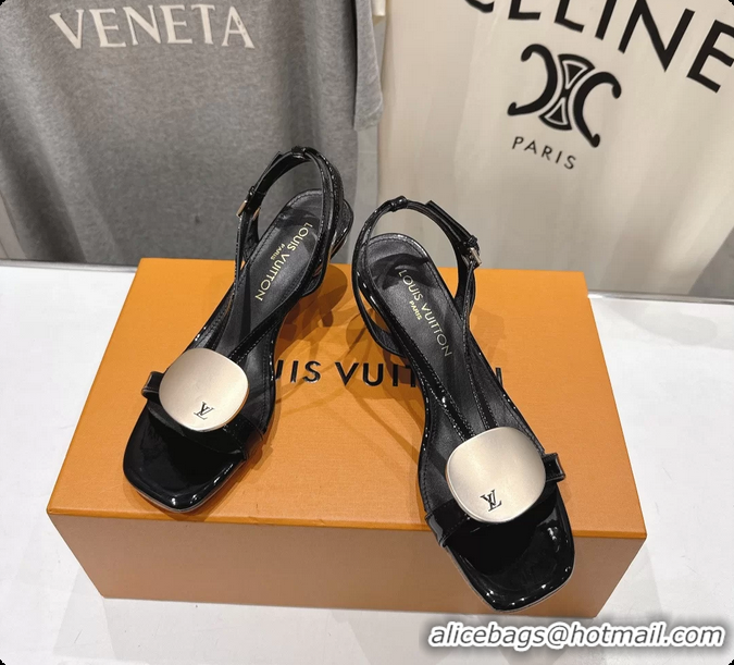 Durable Louis Vuitton LV Treasure Heeled Sandals Black Patent Calf Leather 35MM 6062202