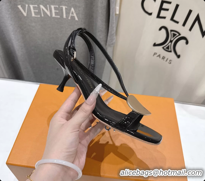 Durable Louis Vuitton LV Treasure Heeled Sandals Black Patent Calf Leather 35MM 6062202