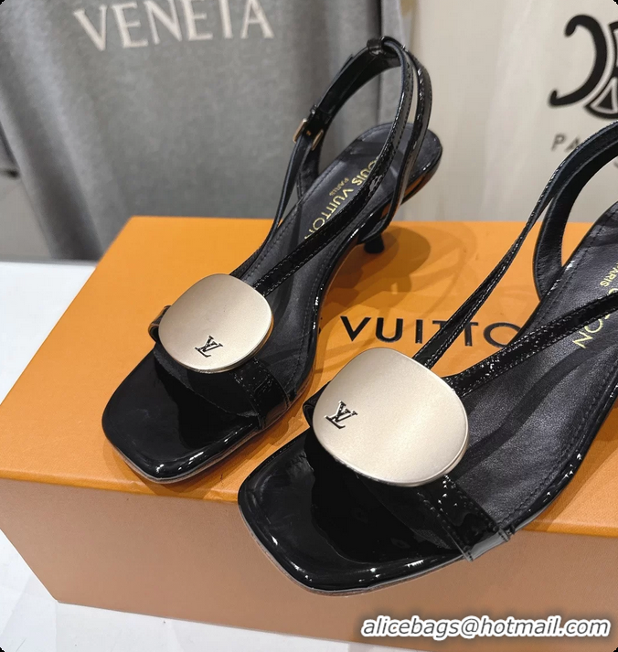 Durable Louis Vuitton LV Treasure Heeled Sandals Black Patent Calf Leather 35MM 6062202