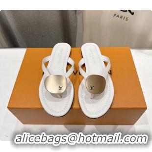 Top Design Louis Vuitton LV Treasure Flat Thong Sandals White Patent Calf Leather 6062202