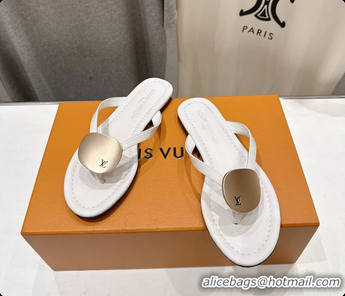 Top Design Louis Vuitton LV Treasure Flat Thong Sandals White Patent Calf Leather 6062202
