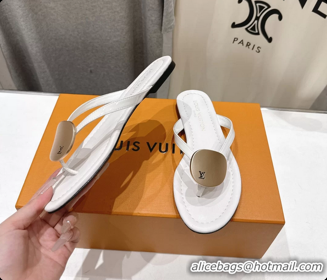 Top Design Louis Vuitton LV Treasure Flat Thong Sandals White Patent Calf Leather 6062202