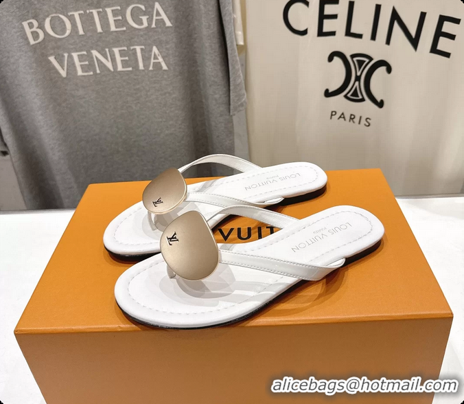 Top Design Louis Vuitton LV Treasure Flat Thong Sandals White Patent Calf Leather 6062202