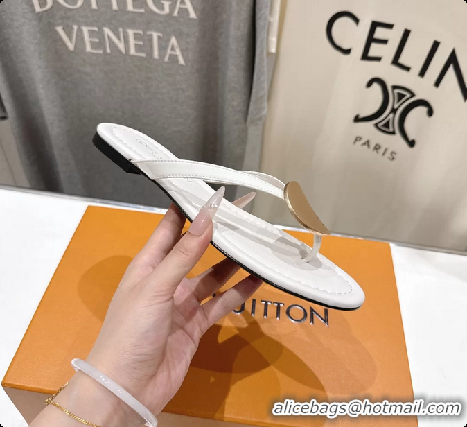 Top Design Louis Vuitton LV Treasure Flat Thong Sandals White Patent Calf Leather 6062202