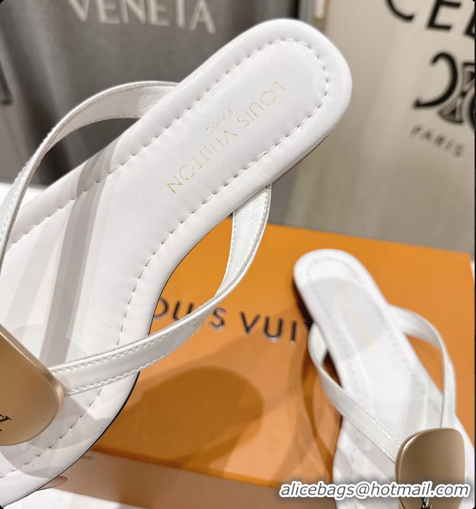 Top Design Louis Vuitton LV Treasure Flat Thong Sandals White Patent Calf Leather 6062202