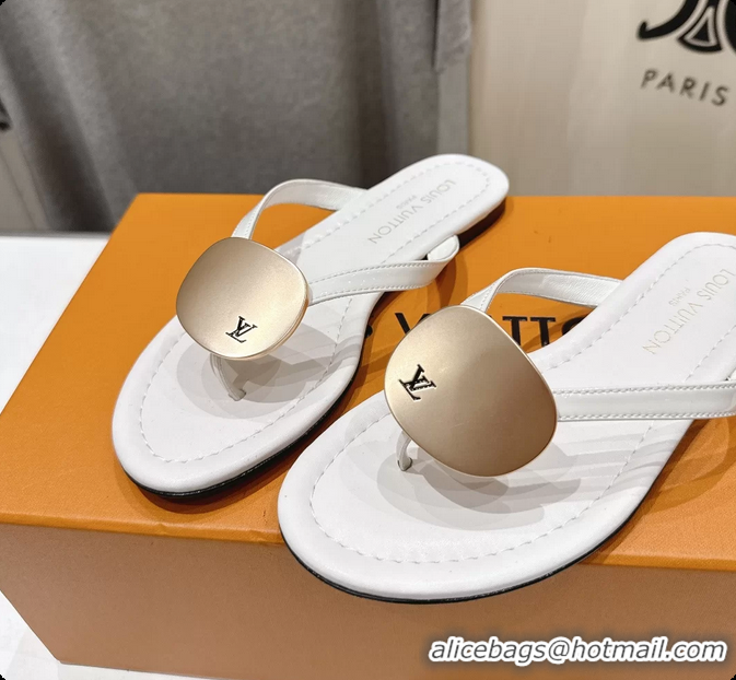 Top Design Louis Vuitton LV Treasure Flat Thong Sandals White Patent Calf Leather 6062202