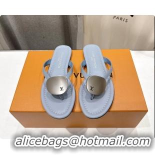 Buy New Cheap Louis Vuitton LV Treasure Flat Thong Sandals Sky Blue Patent Calf Leather 6062202