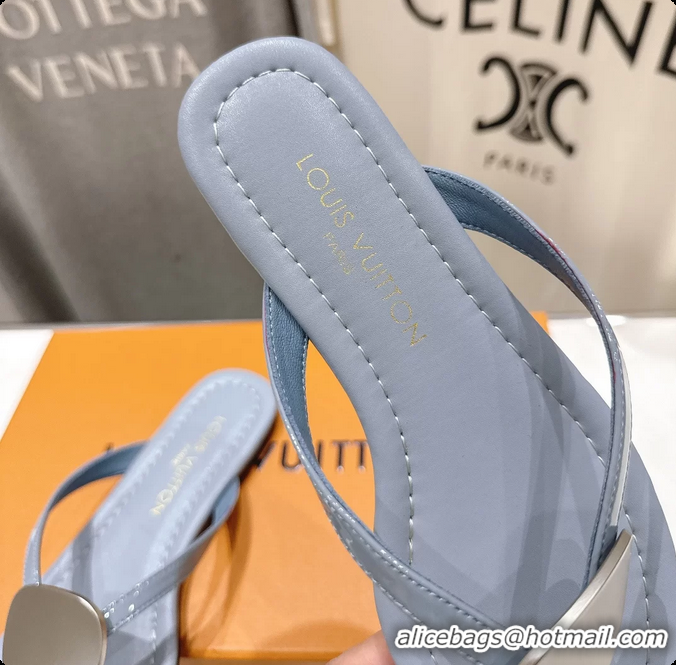 Buy New Cheap Louis Vuitton LV Treasure Flat Thong Sandals Sky Blue Patent Calf Leather 6062202