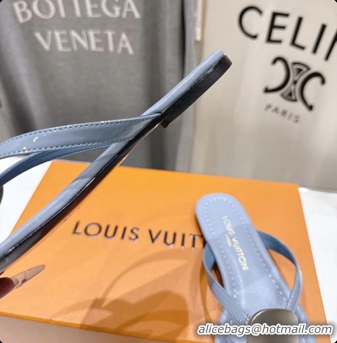Buy New Cheap Louis Vuitton LV Treasure Flat Thong Sandals Sky Blue Patent Calf Leather 6062202