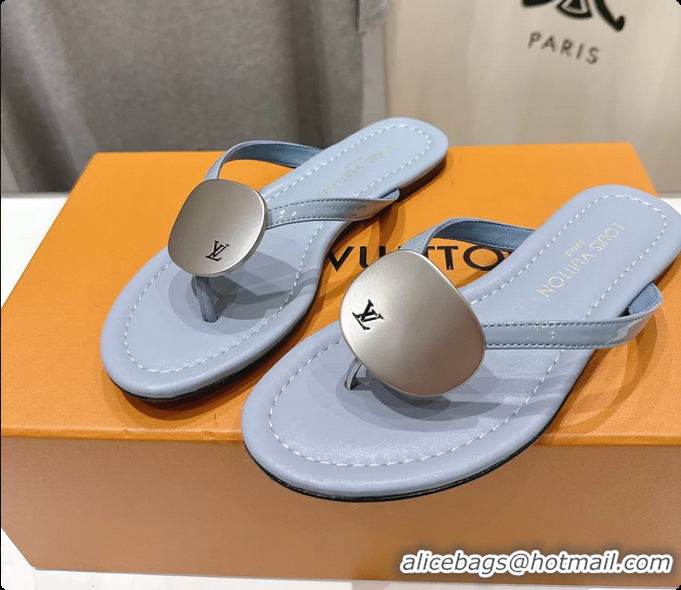 Buy New Cheap Louis Vuitton LV Treasure Flat Thong Sandals Sky Blue Patent Calf Leather 6062202