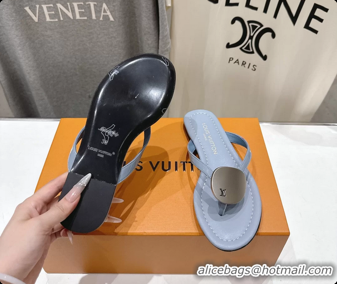 Buy New Cheap Louis Vuitton LV Treasure Flat Thong Sandals Sky Blue Patent Calf Leather 6062202