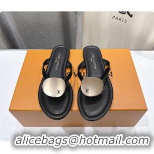 Low Cost Louis Vuitton LV Treasure Flat Thong Sandals Black Patent Calf Leather 6062202