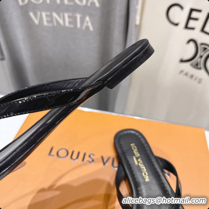 Low Cost Louis Vuitton LV Treasure Flat Thong Sandals Black Patent Calf Leather 6062202