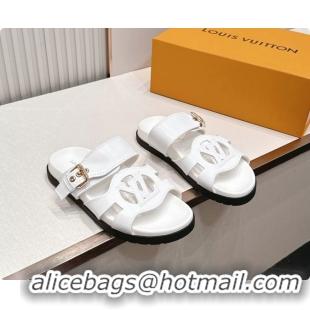 Stylish Louis Vuitton LV Isola Comfort Flat Mule Sandals White Calfskin Leather 6062203