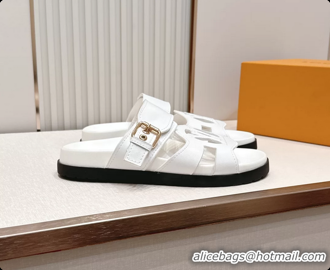 Stylish Louis Vuitton LV Isola Comfort Flat Mule Sandals White Calfskin Leather 6062203