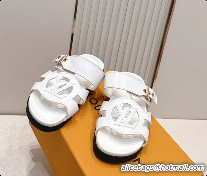 Stylish Louis Vuitton LV Isola Comfort Flat Mule Sandals White Calfskin Leather 6062203